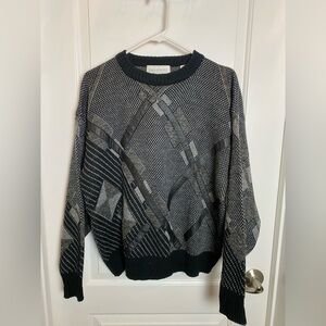 vintage 1990s Brandini geometric knit sweater with leather trim details Large